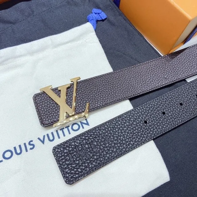 Louis Vuitton LV Initiales বাদামী সোনালী খনদ Monogram Buckle চামড়ার বেল্ট 3