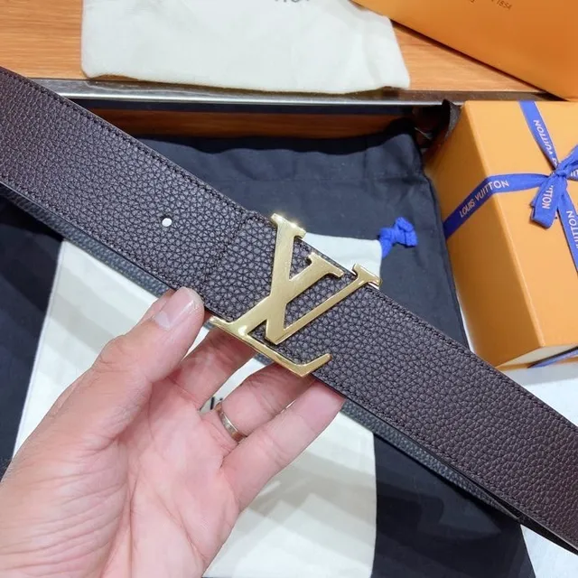Louis Vuitton LV Initiales বাদামী সোনালী খনদ Monogram Buckle চামড়ার বেল্ট 4