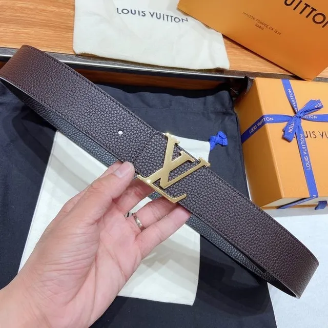 Louis Vuitton LV Initiales বাদামী সোনালী খনদ Monogram Buckle চামড়ার বেল্ট 5