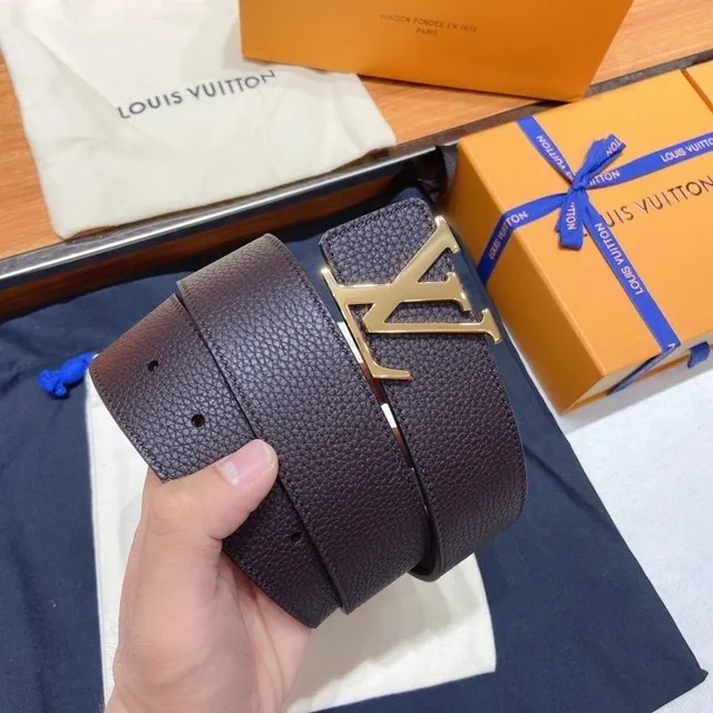 Louis Vuitton LV Initiales বাদামী সোনালী খনদ Monogram Buckle চামড়ার বেল্ট 7
