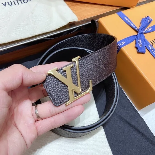 Louis Vuitton LV Initiales বাদামী সোনালী খনদ Monogram Buckle চামড়ার বেল্ট 9