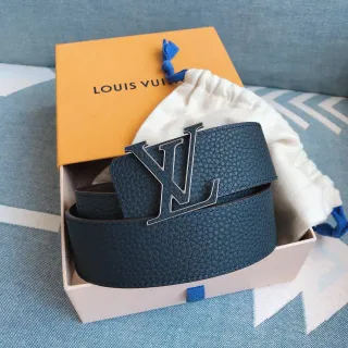 Louis Vuitton LV Initiales Blue Pebbled Leather Belt