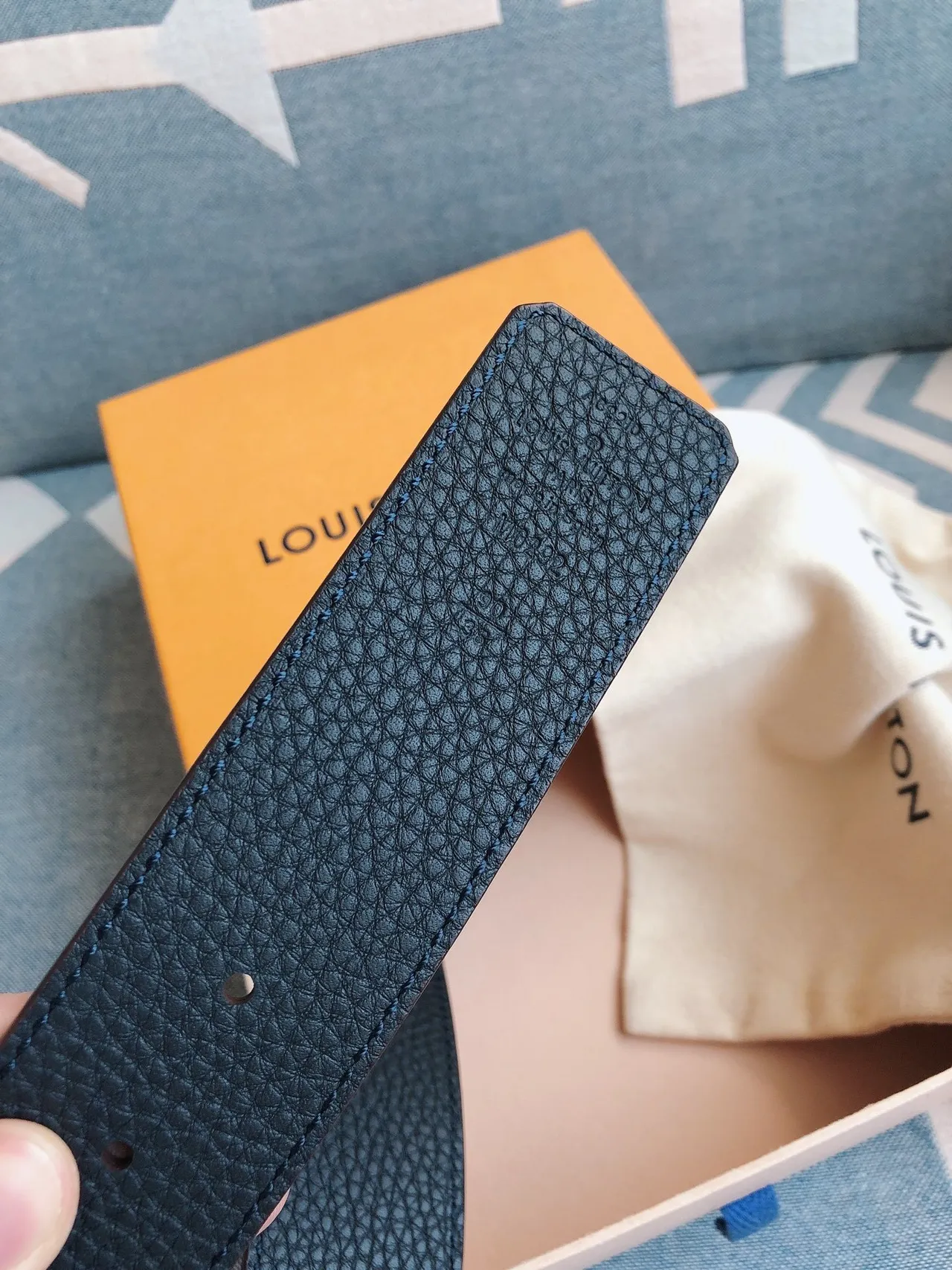 Louis Vuitton LV Initiales Blue Pebbled Leather Belt 6