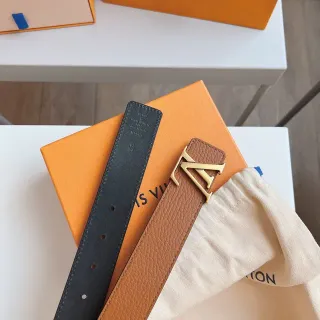 Louis Vuitton LV Initiales Brown Black Interlocking Buckle Pebbled Leather Belt