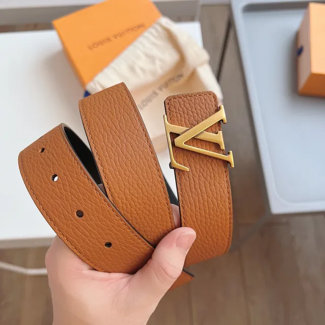 Louis Vuitton LV Initiales Brown Black Interlocking Buckle Pebbled Leather Belt 2