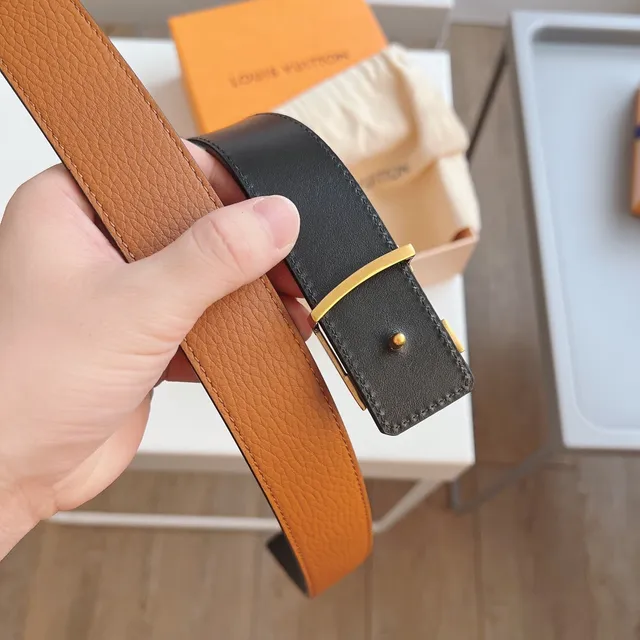 Louis Vuitton LV Initiales Brown Black Interlocking Buckle Pebbled Leather Belt 4