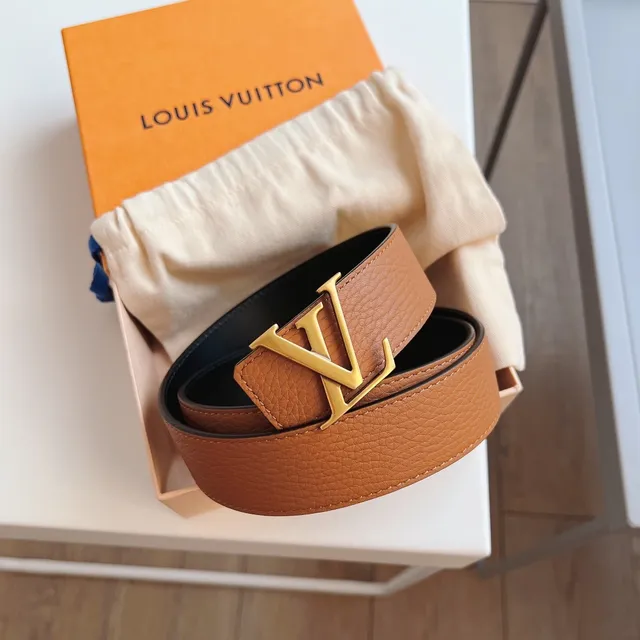 Louis Vuitton LV Initiales Brown Black Interlocking Buckle Pebbled Leather Belt 5