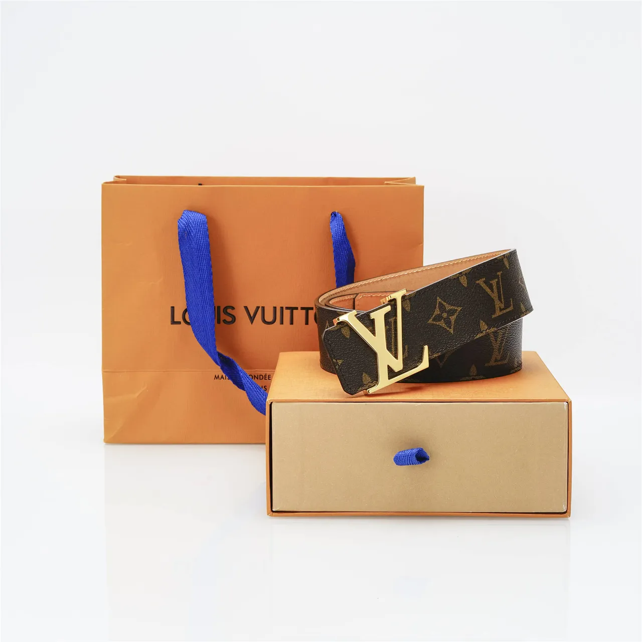 Louis Vuitton LV Initiales Monogram Canvas Gold-Tone Buckle Leather Belt 6