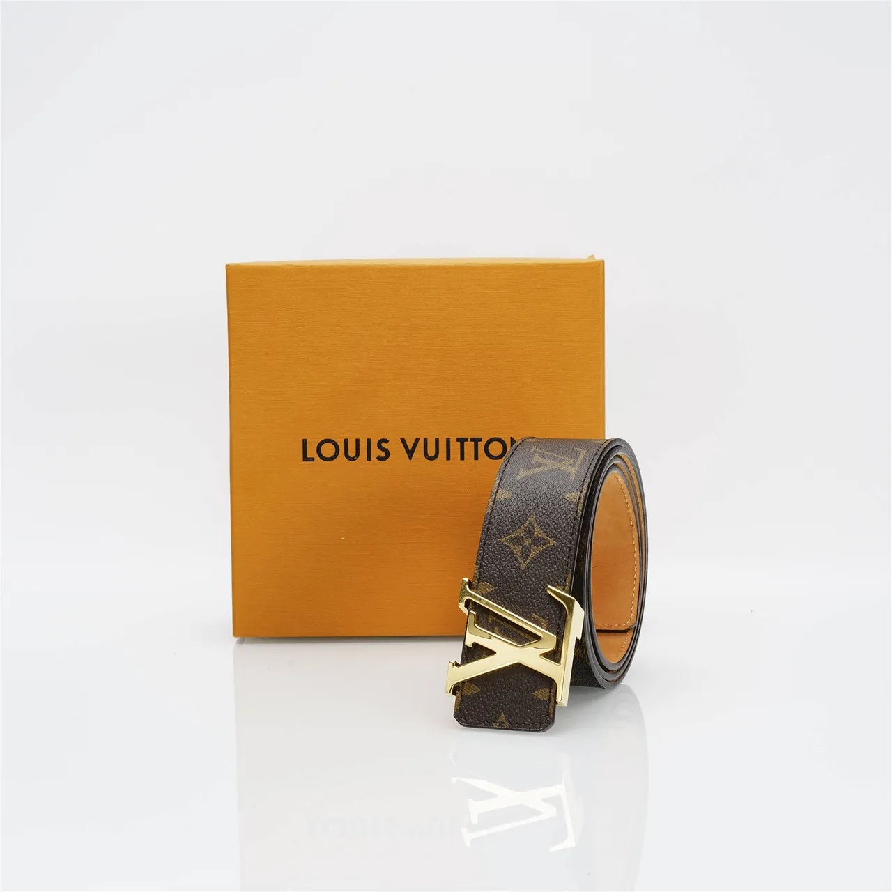 Louis Vuitton LV Initiales Monogram Canvas Gold-Tone Buckle Leather Belt 7