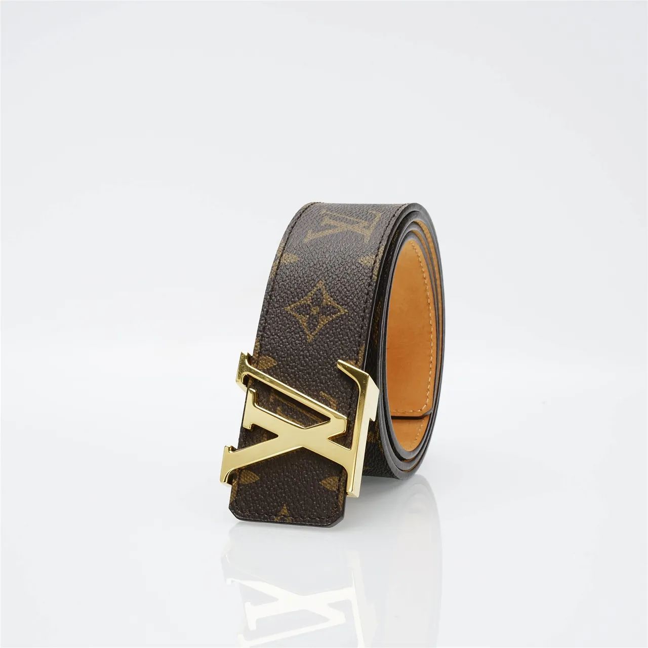 Louis Vuitton LV Initiales Monogram Canvas Gold-Tone Buckle Leather Belt 8