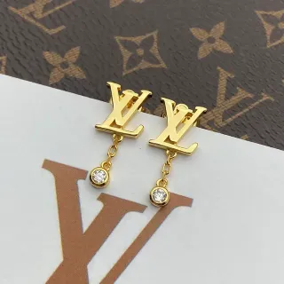 Louis Vuitton LV Initials Gold Transparent Monogram Logo Drop Dangle Earrings