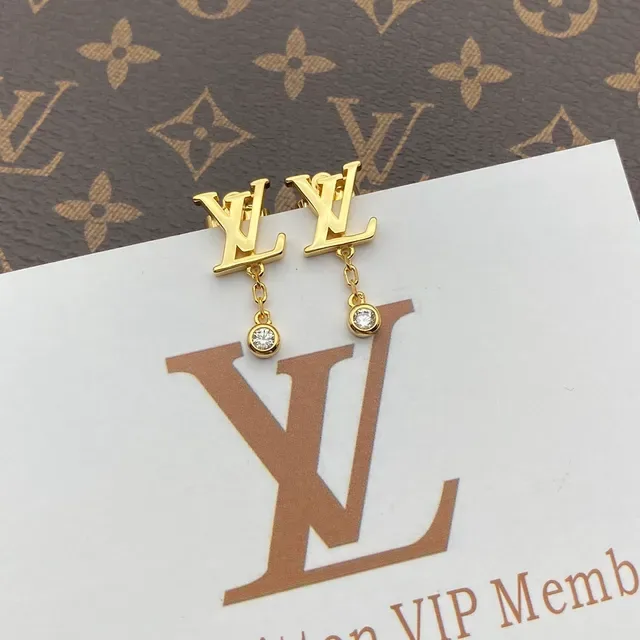 Louis Vuitton LV Initials Gold Transparent Monogram Logo Drop Dangle Earrings 2