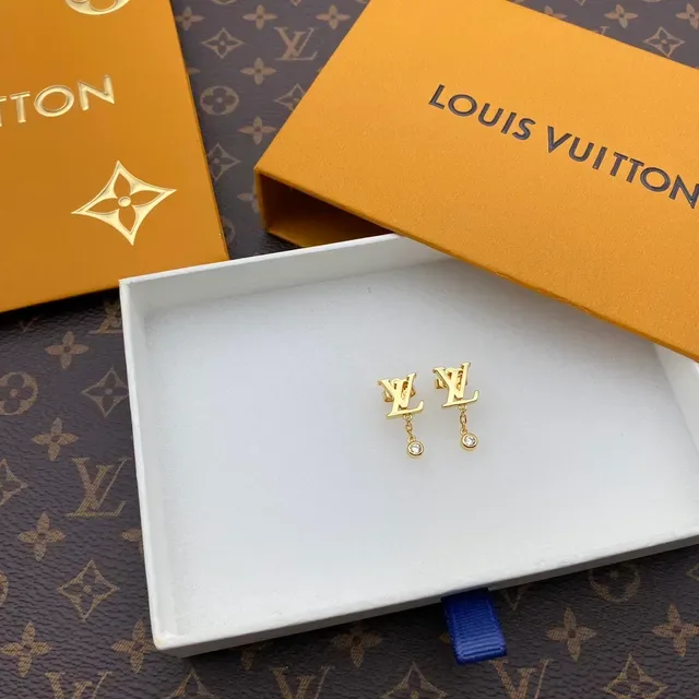 Louis Vuitton LV Initials Gold Transparent Monogram Logo Drop Dangle Earrings 3