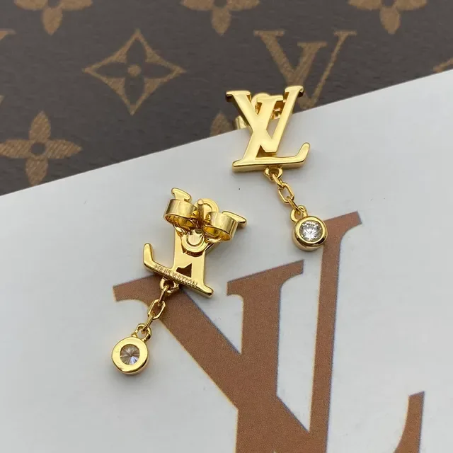 Louis Vuitton LV Initials Gold Transparent Monogram Logo Drop Dangle Earrings 5