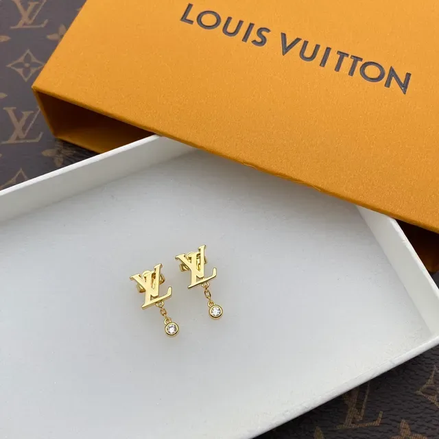 Louis Vuitton LV Initials Gold Transparent Monogram Logo Drop Dangle Earrings 6