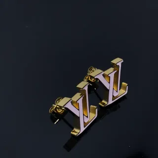 Louis Vuitton LV Initials White Enamel Gold-Tone Stud Earrings