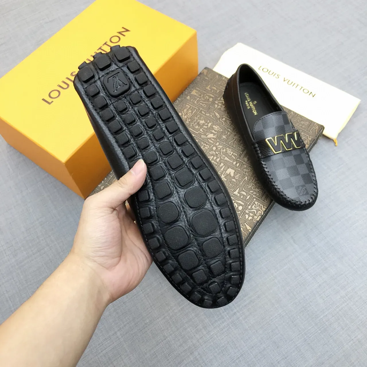 Louis Vuitton LV Loafer Damier Graphite Black Leather Loafers 7