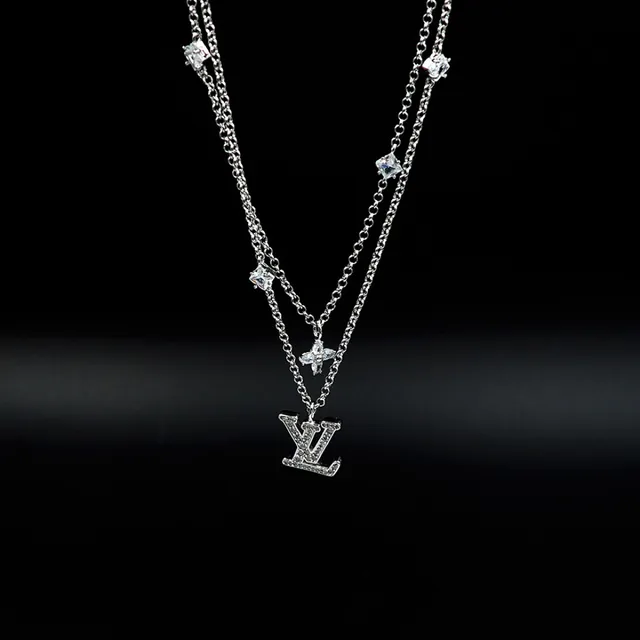 Louis Vuitton LV Monogram & Floral Charm Double-Layer Necklace Silver Crystal-Paved Necklace 2