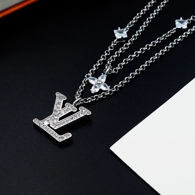 Louis Vuitton LV Monogram & Floral Charm Double-Layer Necklace Silver Crystal-Paved Necklace 5