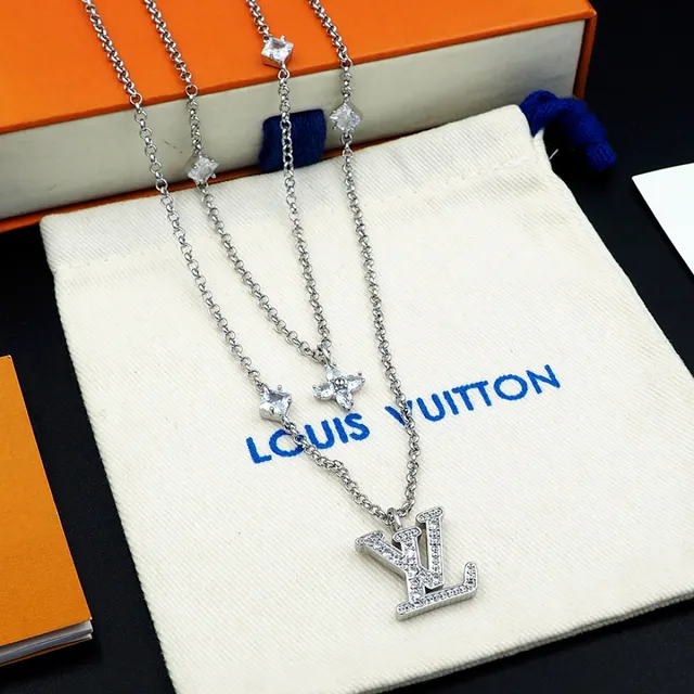 Louis Vuitton LV Monogram & Floral Charm Double-Layer Necklace Silver Crystal-Paved Necklace 6