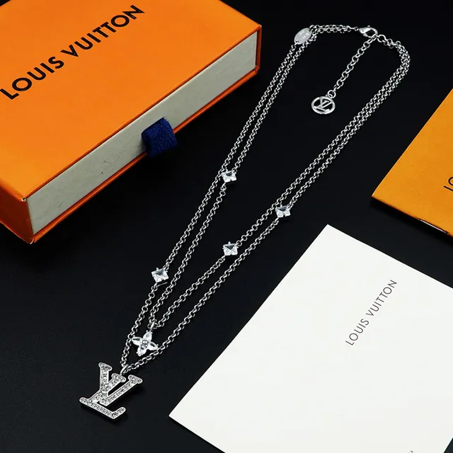 Louis Vuitton LV Monogram & Floral Charm Double-Layer Necklace Silver Crystal-Paved Necklace 7