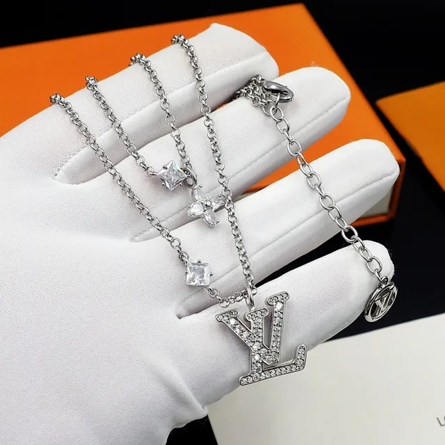 Louis Vuitton LV Monogram & Floral Charm Double-Layer Necklace Silver Crystal-Paved Necklace 8
