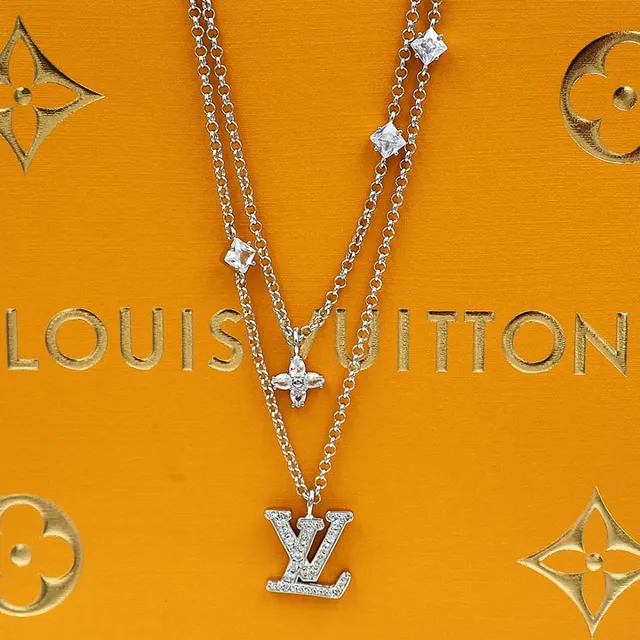 Louis Vuitton LV Monogram & Floral Charm Double-Layer Necklace Silver Crystal-Paved Necklace 9