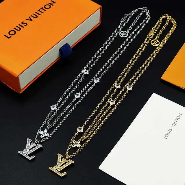 Louis Vuitton LV Monogram & Floral Charm Double-Layer Necklace Silver Crystal-Paved Necklace 10