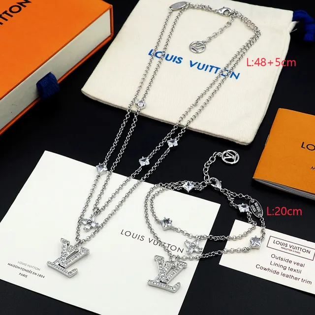 Louis Vuitton LV Monogram & Floral Charm Double-Layer Necklace Silver Crystal-Paved Necklace 11