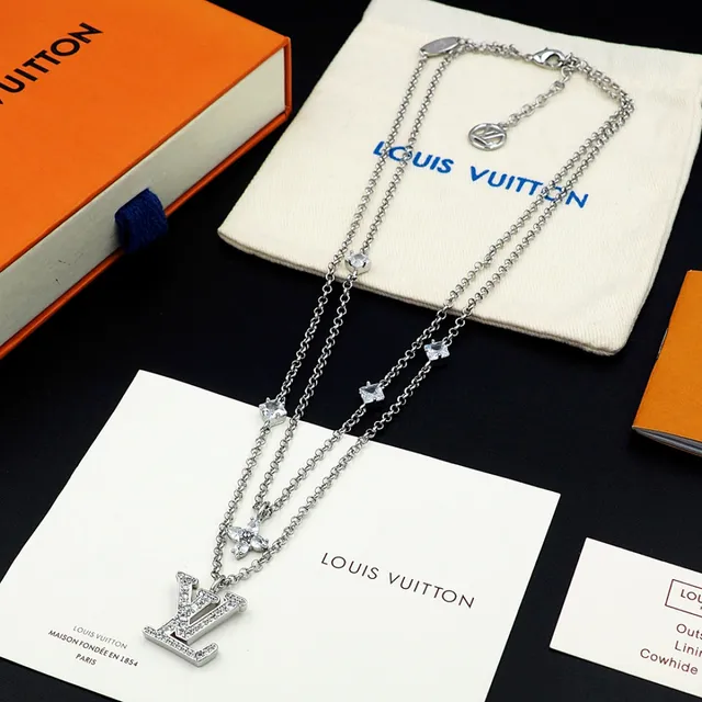Louis Vuitton LV Monogram & Floral Charm Double-Layer Necklace Silver Crystal-Paved Necklace 12