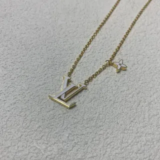 Louis Vuitton LV Monogram White Enamel Gold-Tone Chain Necklace