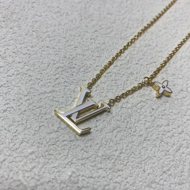 Louis Vuitton LV Monogram White Enamel Gold-Tone Chain Necklace 2