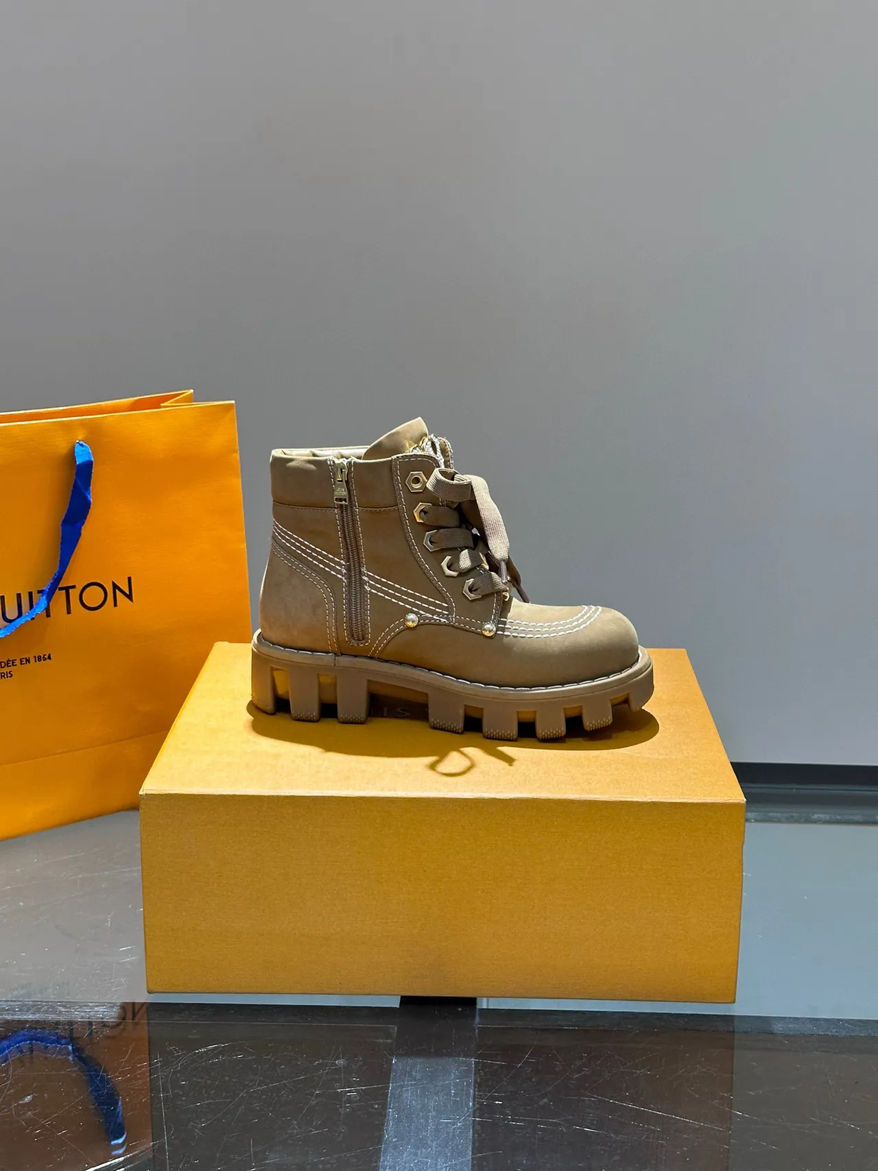 Louis Vuitton LV Trail Taupe Suede-Like Work Boots 2