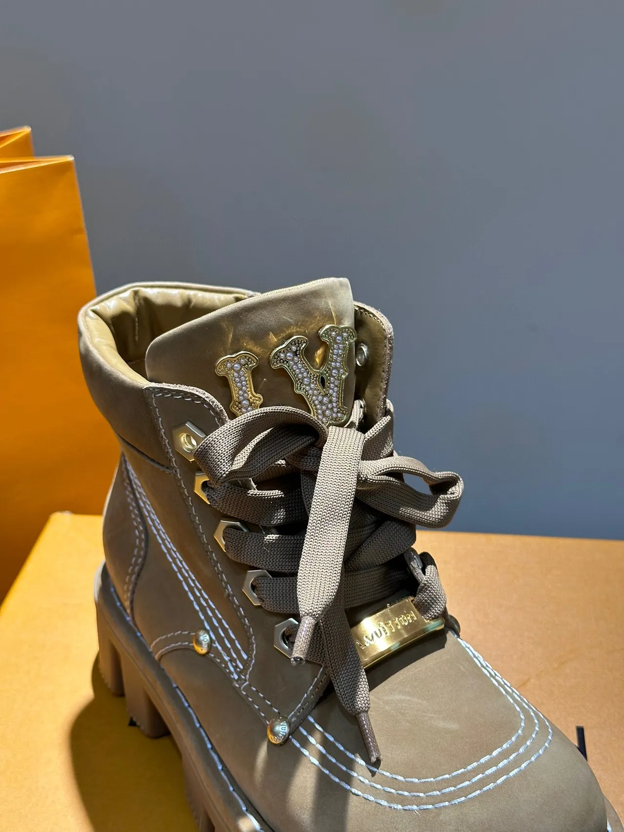 Louis Vuitton LV Trail Taupe Suede-Like Work Boots 4