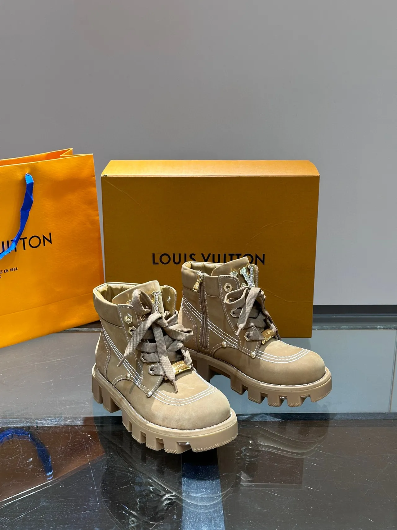 Louis Vuitton LV Trail Taupe Suede-Like Work Boots 6