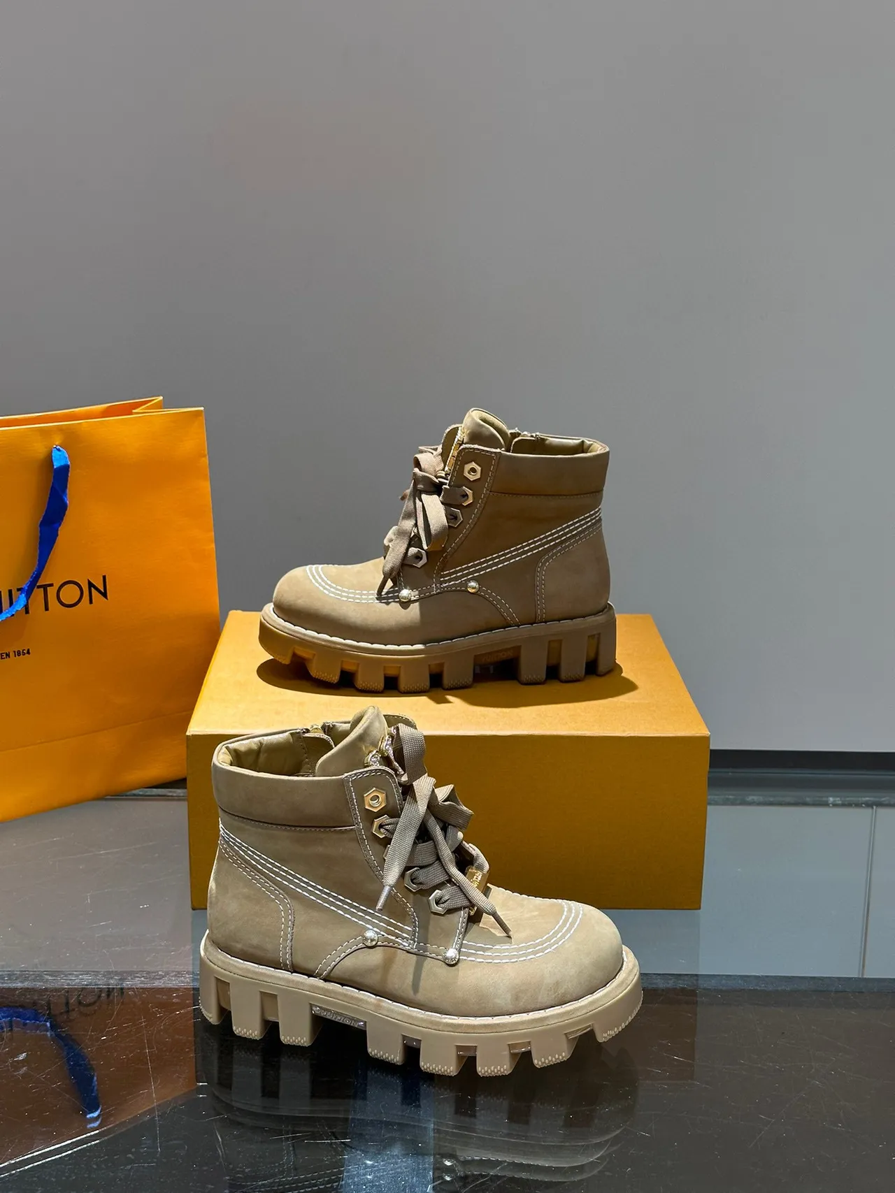 Louis Vuitton LV Trail Taupe Suede-Like Work Boots 7