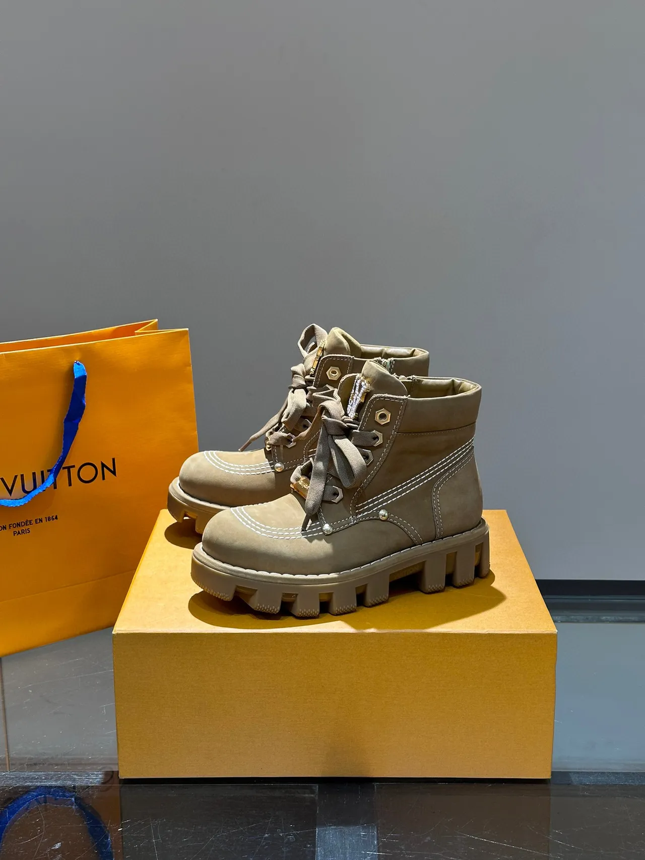 Louis Vuitton LV Trail Taupe Suede-Like Work Boots 8