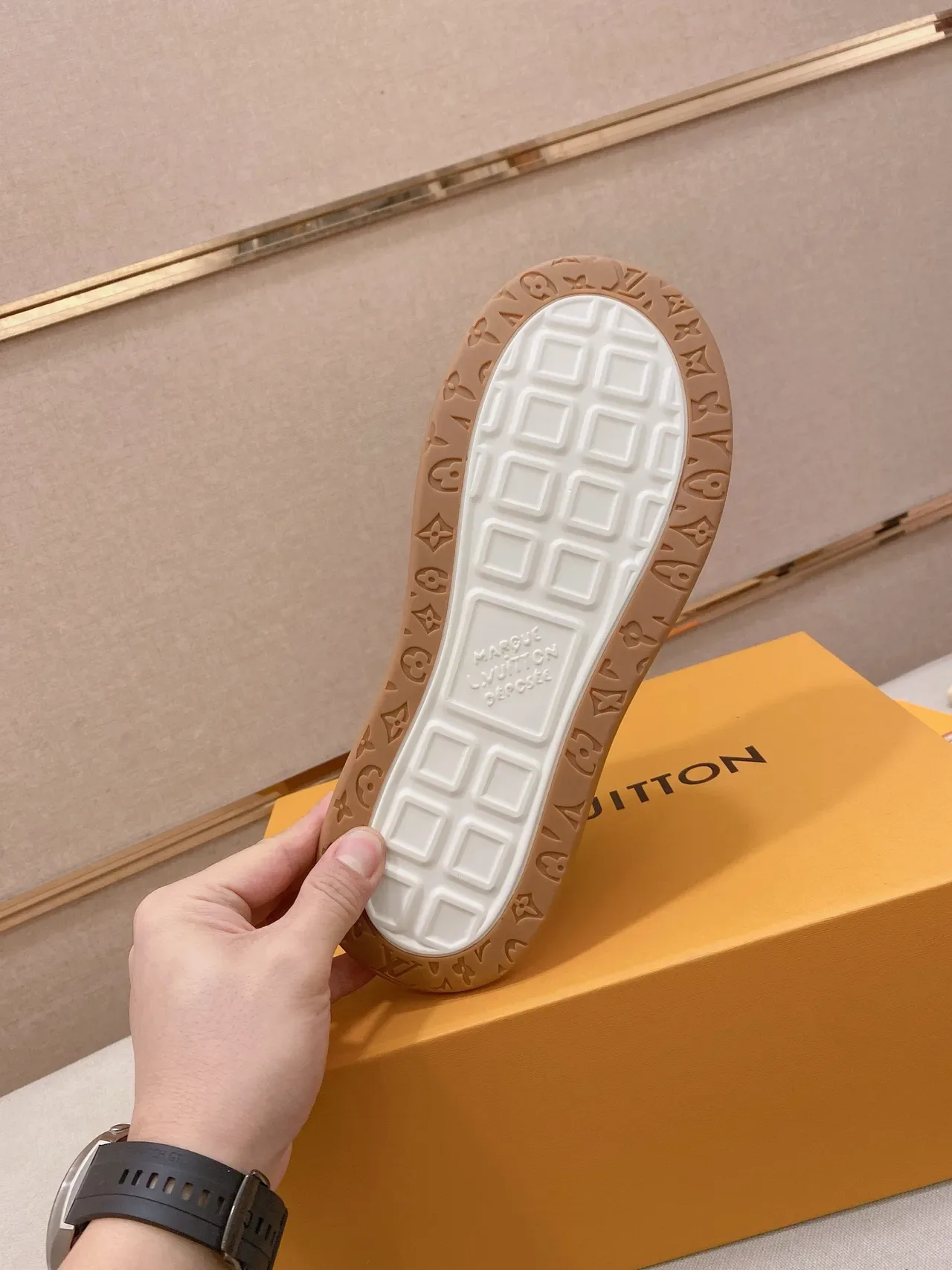 Louis Vuitton LV Trainer Beige White Suede Upper Grid-Patterned Outsole Lifestyle Sneakers 2