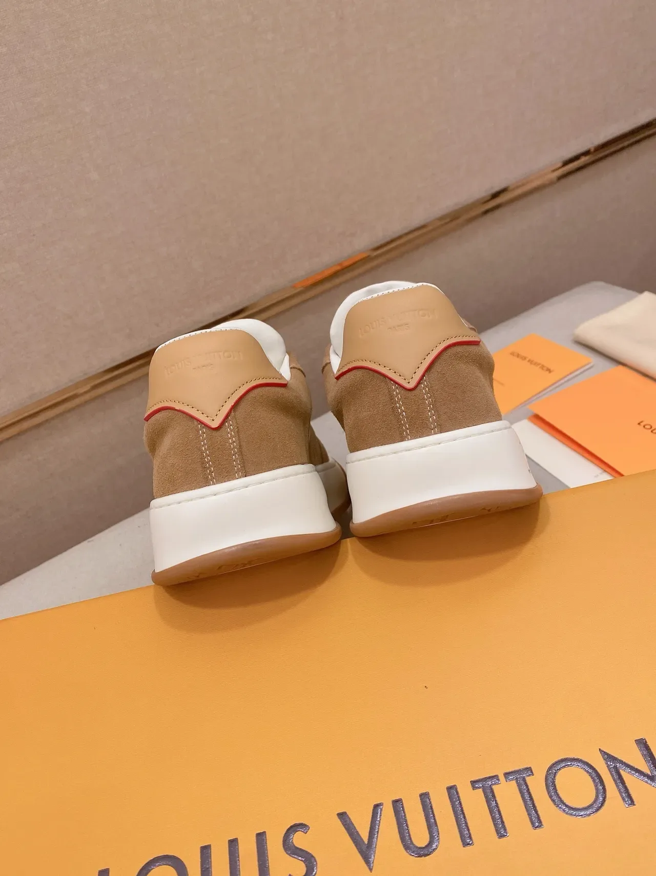Louis Vuitton LV Trainer Beige White Suede Upper Grid-Patterned Outsole Lifestyle Sneakers 10