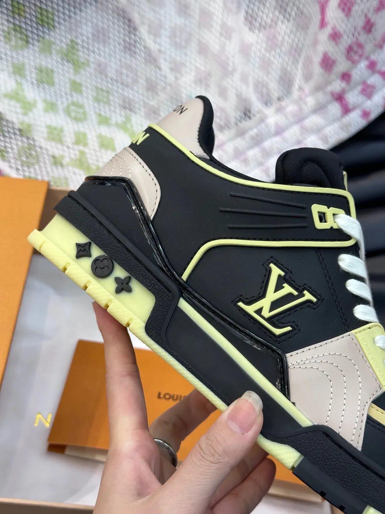 Louis Vuitton LV Trainer Tênis Lifestyle Preto Bege Low-Top Material Misto 8