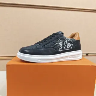 Louis Vuitton LV Trainer Black Beige Monogram Leather Perforated Toe Lifestyle Sneakers