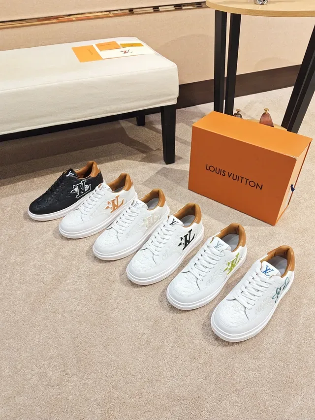 Louis Vuitton LV Trainer Black Beige Monogram Leather Perforated Toe Lifestyle Sneakers 2