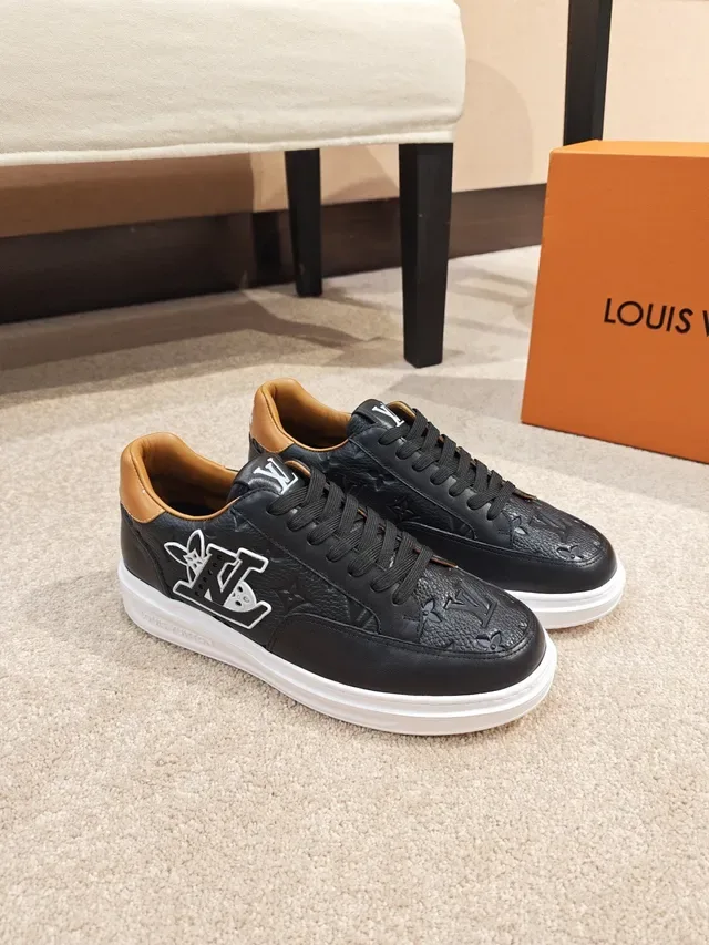 Louis Vuitton LV Trainer Black Beige Monogram Leather Perforated Toe Lifestyle Sneakers 5