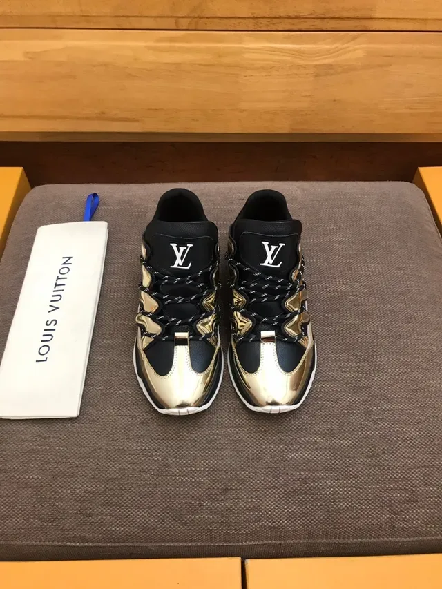 Louis Vuitton LV Trainer Black Gold Chunky Silhouette Metallic Wave Overlay Lifestyle Sneakers 2