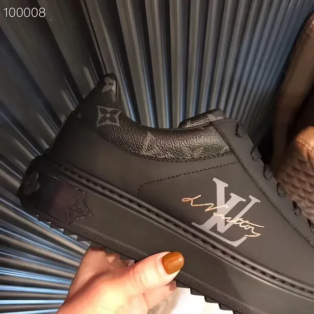 Louis Vuitton LV Trainer Black Gold Platform Sole Monogram Leather Upper Lifestyle Sneakers 5