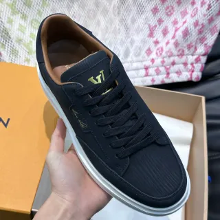 Louis Vuitton LV Trainer Black Gold Ribbed Suede Upper Monogram Lifestyle Sneakers