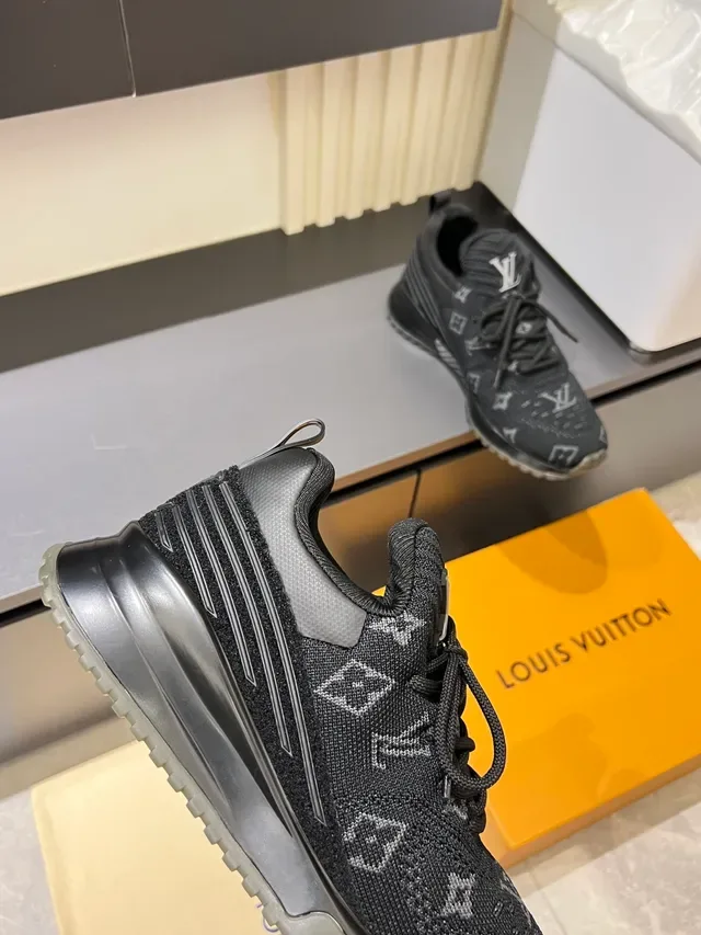 Louis Vuitton LV Trainer Black Gray Knit Monogram Upper Sculpted Layered Midsole Lifestyle Sneakers 3