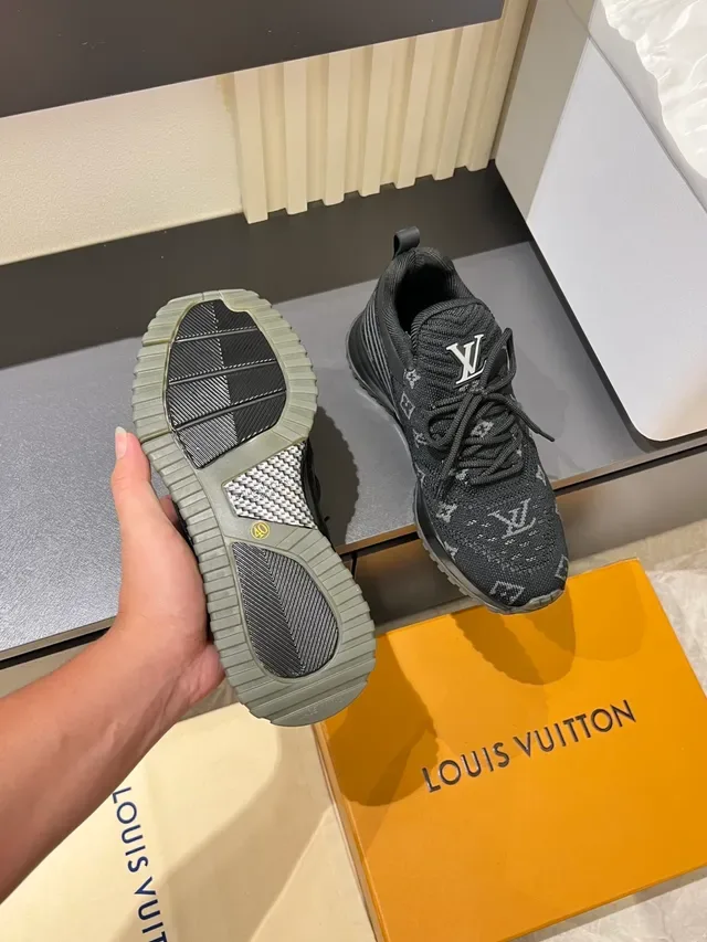 Louis Vuitton LV Trainer Black Gray Knit Monogram Upper Sculpted Layered Midsole Lifestyle Sneakers 4
