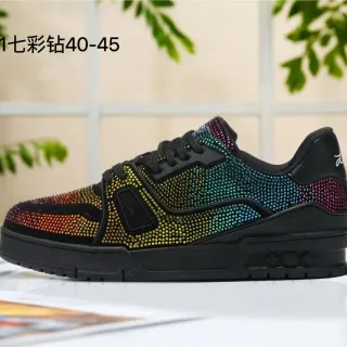 Louis Vuitton LV Trainer Preto Multicolor Cristal-Embellished Gradiente Estilo de Vida Tênis