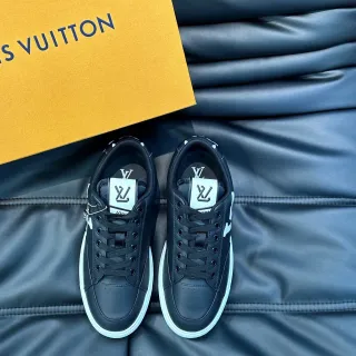 Louis Vuitton LV Trainer Preto Branco Couro Superior Low-Top Lifestyle Sneakers